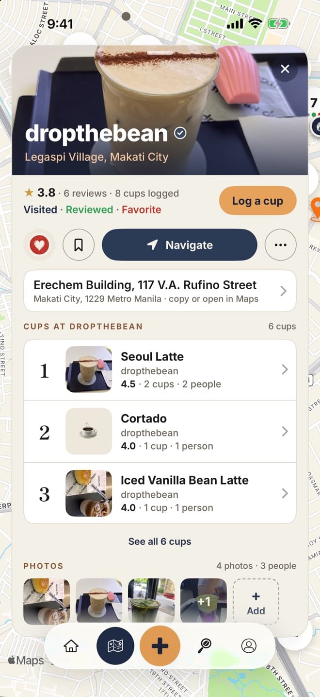 HANKO cafe sheet with your stamps, directions and the top cups people logged there