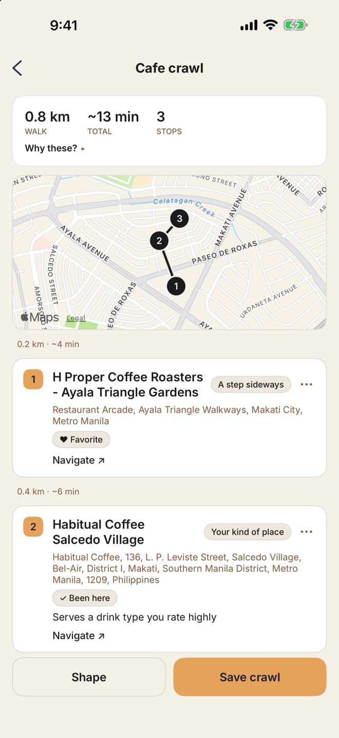 HANKO Cafe Crawl preview with a walking route through three cafes
