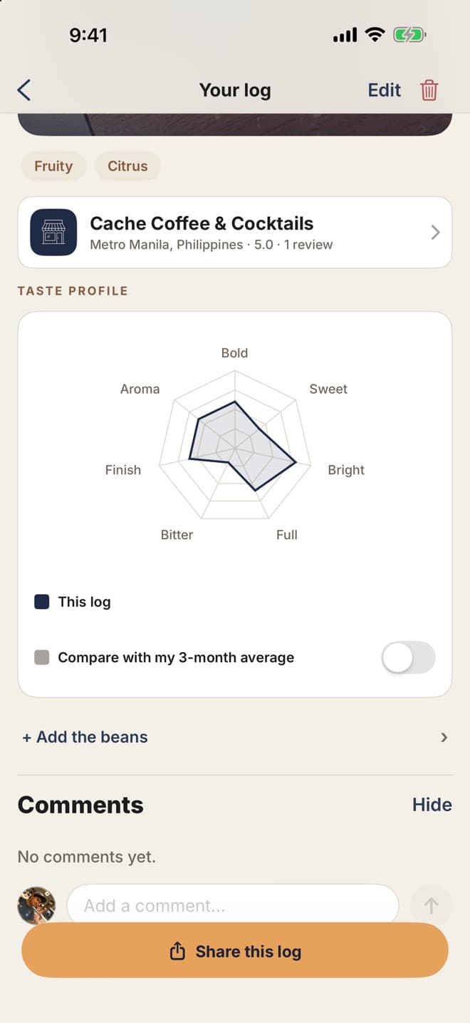 HANKO taste profile radar for one cup